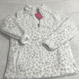 Quarter zip leopard Sherpa jacket